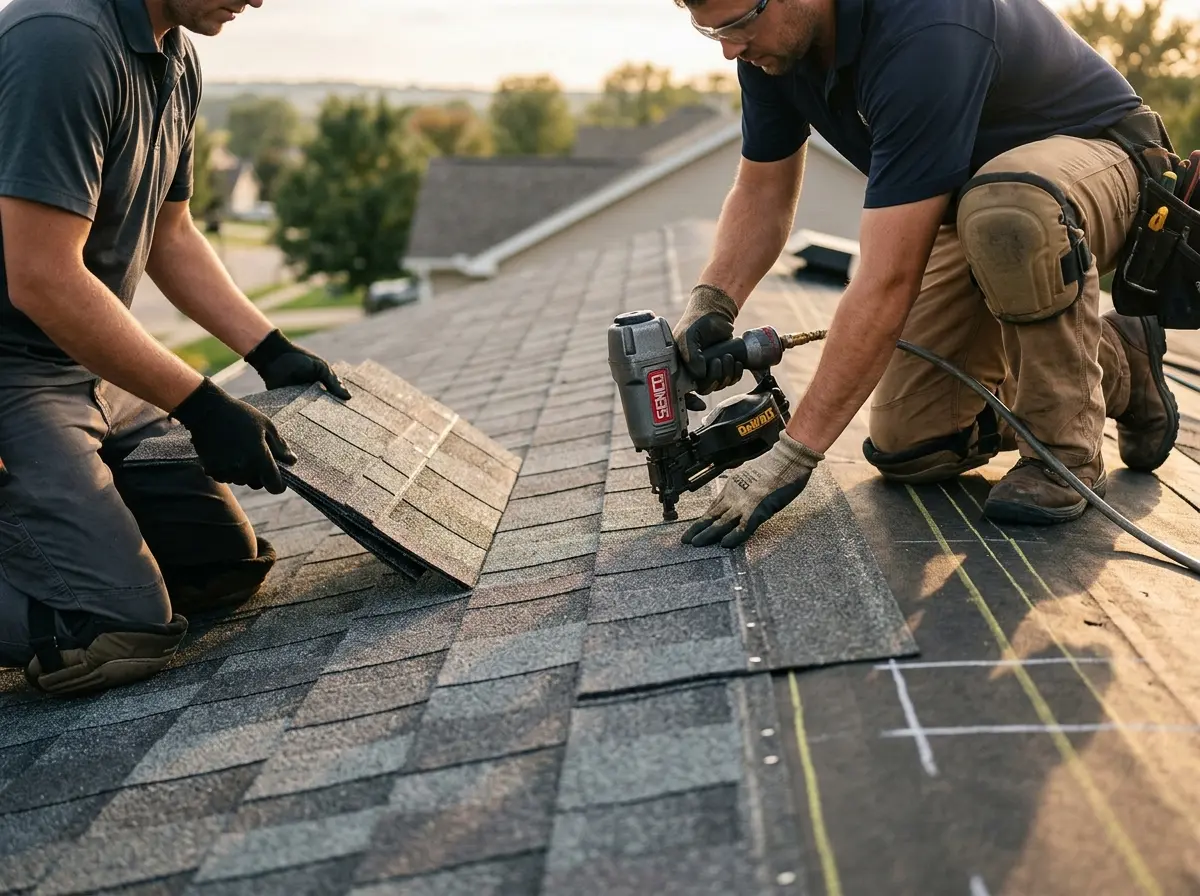 Professional roofer working on a residential roof in Bull Run